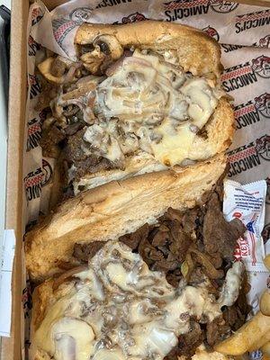 Was supposed to be meat and cheese only but it came with grilled onions and mushrooms...