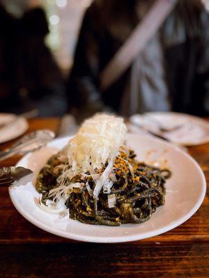 Spaghetti Nero | anchovy, chili, tomato, basil, pangrattato, parmesan