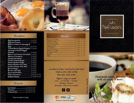 Cafe Palisades Menu Front Cover