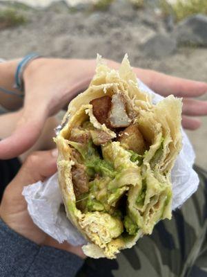 Steak and eggs with potatoes cheese and double guac