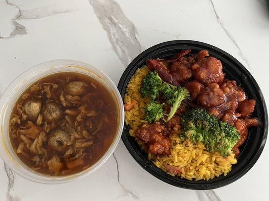 L19. General Tso's Chicken Lunch Special with hot and sour soup