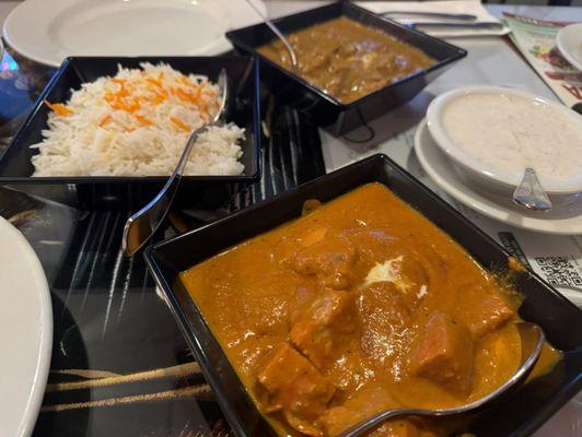 Butter Chicken Chicken Shahi Korma Cucumber Raita Plain Basmati Rice