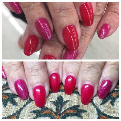 Gel polish on natural nails before and after 3 week grow out