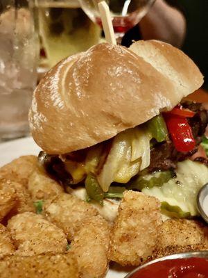 Communication Breakdown Burger w/ Cajun Tots