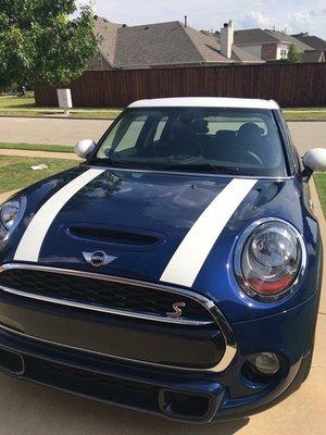 My client sent this picture to me after she took home her new MINI, so thrilled with the stripes she can't stop looking at it.