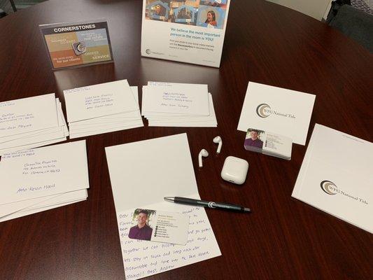 Handwritten thank you notes for all of Andrew's clients