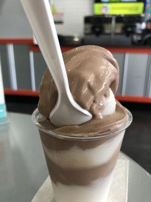 Gelati-- coconut ice and chocolate soft serve