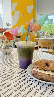 Matcha and bagel