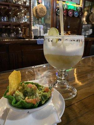 Frozen house margarita and guacamole