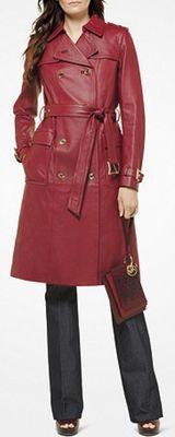 Michael Kors Leather Trench Coat Color: Maroon Style #:MF82HW78FX