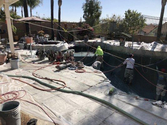 Pool remodel, adding a Baja reef to the structure of this pool, new tile and pebble finish will be added