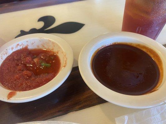 Salsa and side cup of Mole sauce