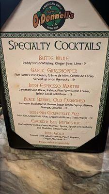 Drink menu