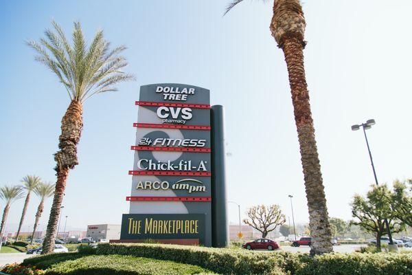 The Marketplace has the Dollar Tree, CVS, 24 Hour Fitness, Chick-Fil-A, and Arco!