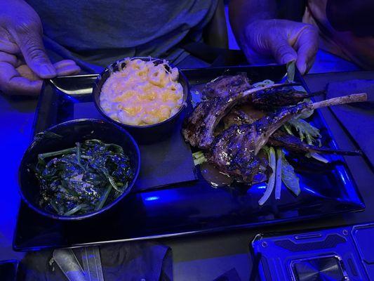 Lamp Chops, Mac n Cheese, & Sautéed Spinach.