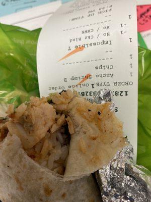 Receipt with Burrito made wrong...