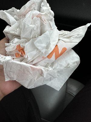 Here is a picture of how they balled the napkins and shoved them in our car.