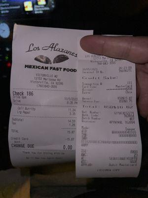 Prices. 2nd receipt has ATM Fee.