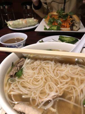 Beef Pho with everything. Hella yummy broth. Beef Bahn Mi And fresh spring rolls