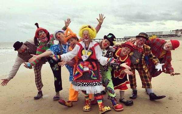 In England with a great giggle of silly clowns from all over the world. I'm at the left.m