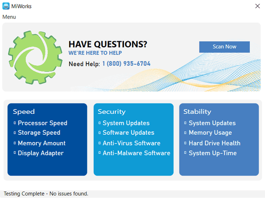 MiWorks (tm) is a software that we use to monitor the speed, security and stability of your computer!