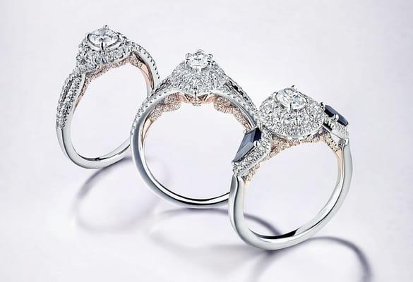 White and rose gold engagement rings from Bookman & Son