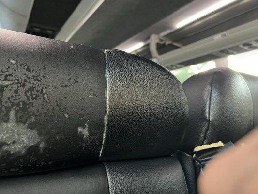 Greyhound bus seats--torn, dirty