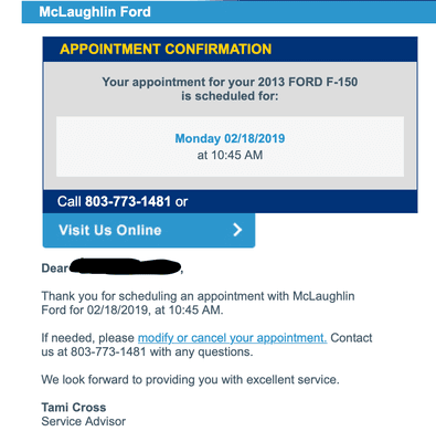 Appointment confirmation via email...