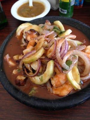 Shrimp and calamari, delicious, it also has a little spice in it!