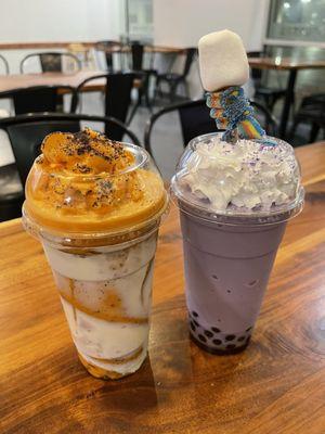 Left: Camo Thai  Right: Ube Milkshake