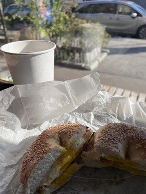 The best egg, cheese on a toasted sesame bagel.