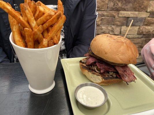 Pastrami Burger with Seasoned Fries