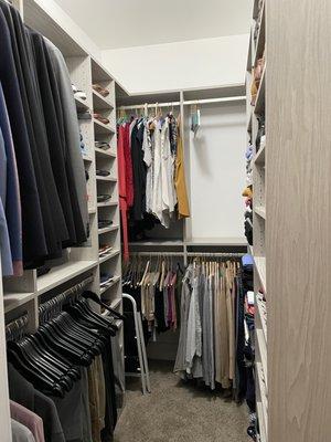 Master bedroom closet hanging system