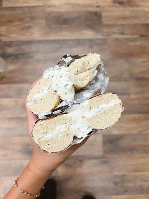 Everything Bagel with Dill Cream Cheese (I took a bite of the top one hehe)