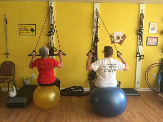 Mother/daughter exercise sessions. Fun and motivating.