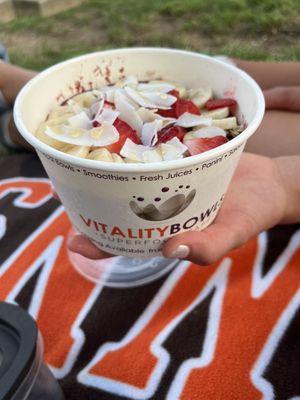 Tropical Bowl (coconut banana strawberry honey topping)