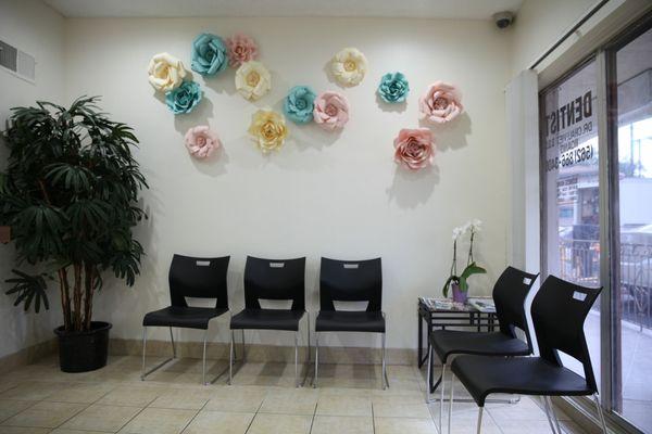 Comfortable waiting room with Bellflower wall decoration