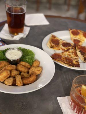 Cheese curds and pizza