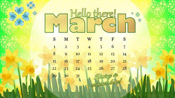 March Calendar Free Blog Download. Home screen for desktop and phone.