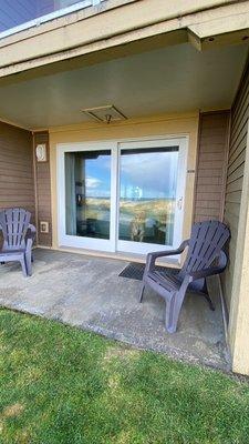 Patio looking into room- chairs ready for us