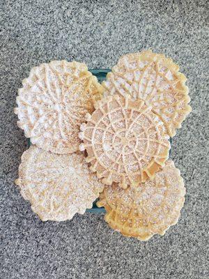 Pizzelle's..lovely light crispy waffle like goes great with hot cocoa!