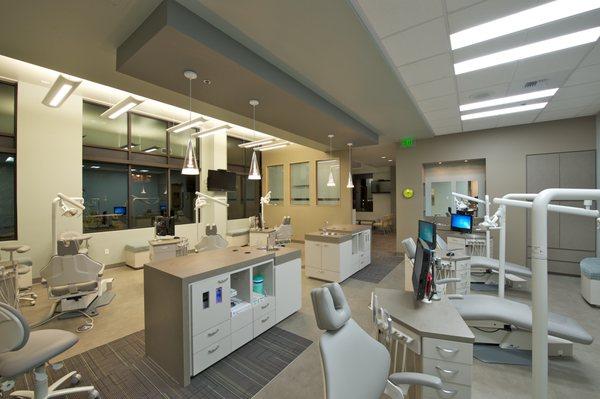 Patient area - TV on both sides of office, brushing station, note the special head rests for pony-tails- keeping our patients comfortable.