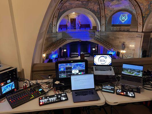 Behind the scenes shot of our tech table while running video and audio in the Jefferson City Capitol Building