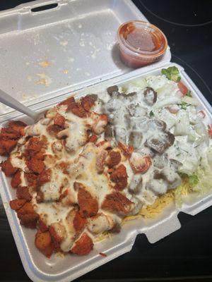 Combo chicken, lamb, and rice with salad - $11 (cash has a discount)