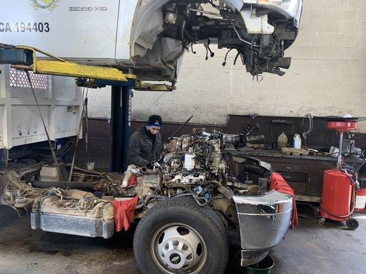 Fabian replacing head gaskets on a Chevrolet 6.6L Diesel engine.