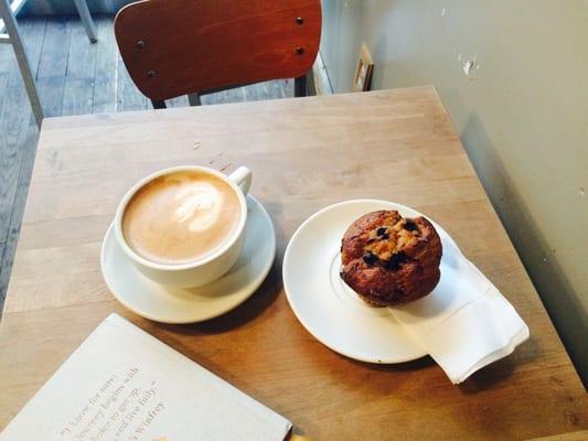 Coconut latte and a blueberry-banana muffin