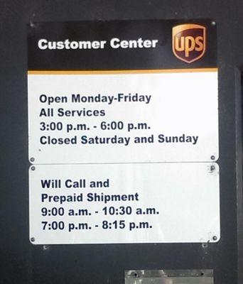 UPS Petaluma Customer Center has bizarre hours!