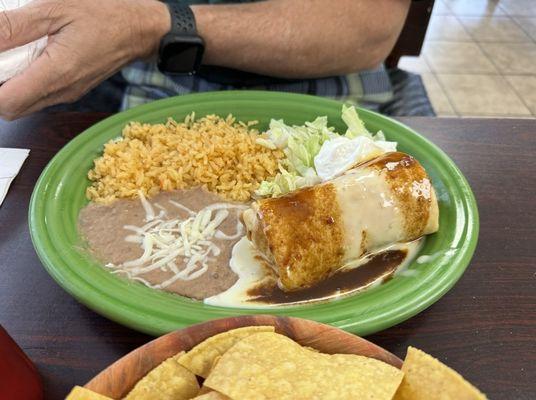 Beef burrito, rice and beans off of the lunch special