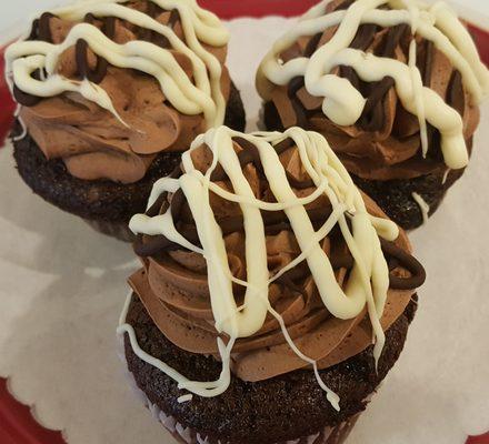 Premium Death by Chocolate Cupcakes - Chocolate Cupcakes with Milk Choc Frosting with Dark Chocolate and Ghirardelli White Chocolate Drizzle