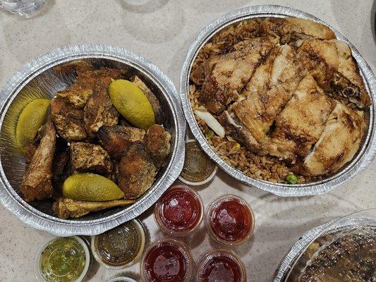 Fried bangamary (fish) and chicken in de ruff fried rice.